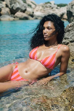 Bas de maillot de bain bikini à nouer rayé