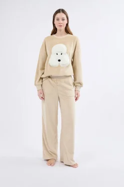 Bluza z długimi rękawami z motywem psa z efektem weluru