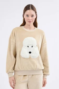 Bluza z długimi rękawami z motywem psa z efektem weluru