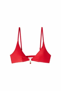 Satynowy top bikini typu trójkąt z zawieszką